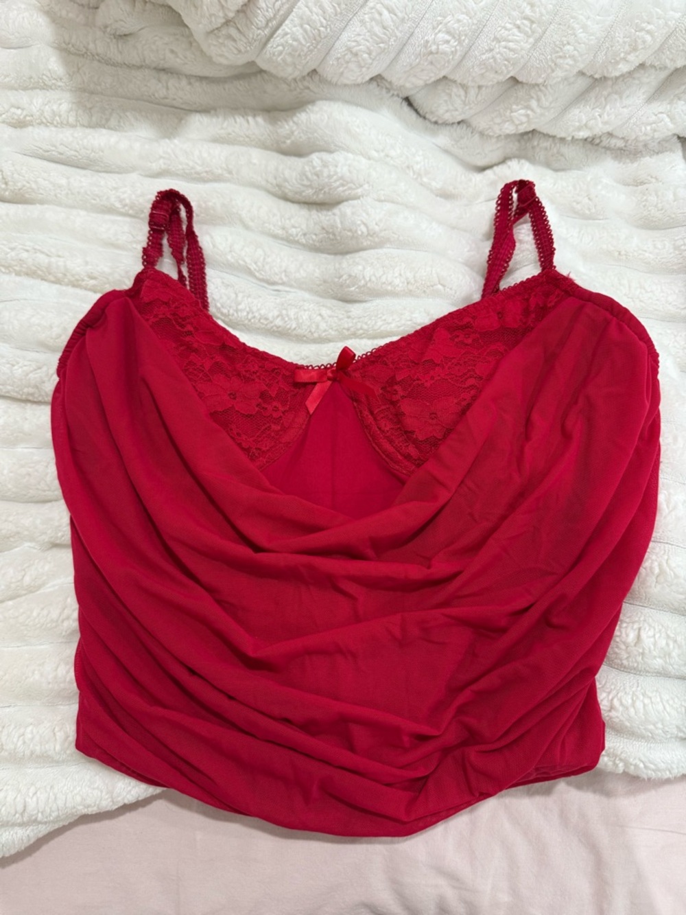 Red Lace Trim Tank Top